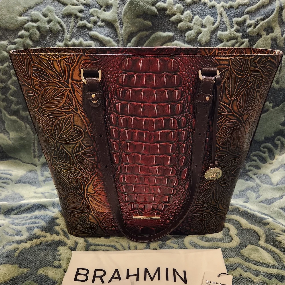Brahmin Ellen Pesto Edgewood Embossed Leather Tote- NWOT